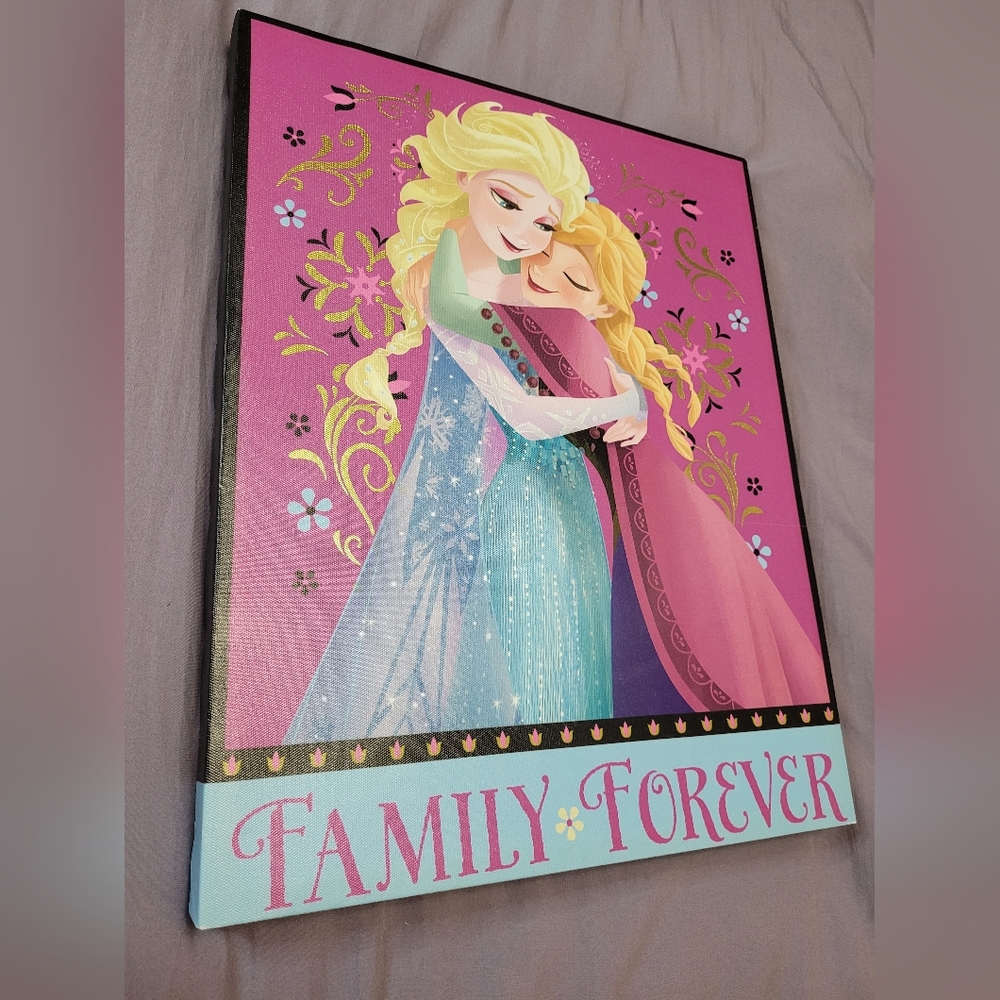 ✨️3/$25✨️ Disney Frozen- Elsa And Anna Family Forever Wall Art - Pink and Blue